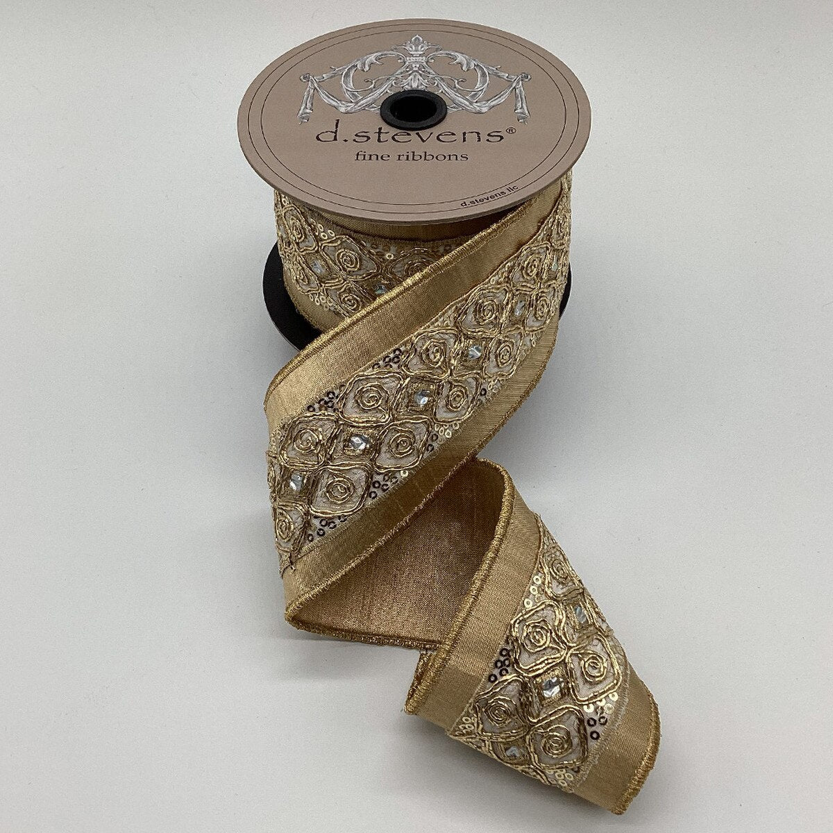 Gold Iridescent Trim Metallic Dupion Ribbon 2.5" x 5 Yds