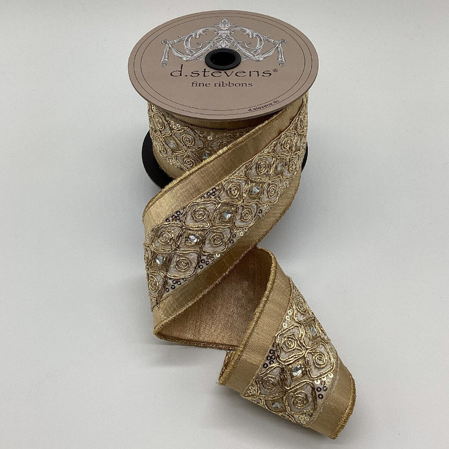 Gold Iridescent Trim Metallic Dupion Ribbon 2.5" x 5 Yds