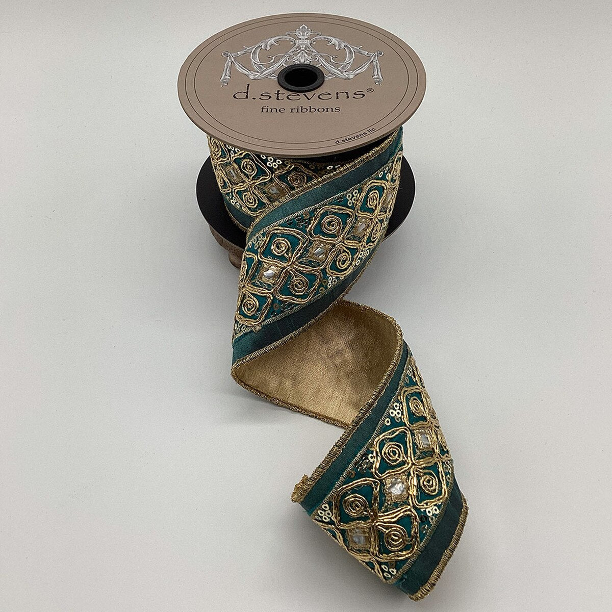 Teal Blue Ribbon with Metallic Dupion Gold Iridescent Trim