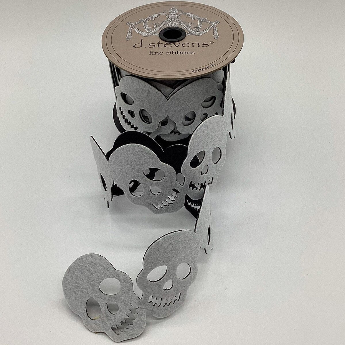 Black White Ribbon Felt Cut Out Skulls 2.5" x 5 Yds