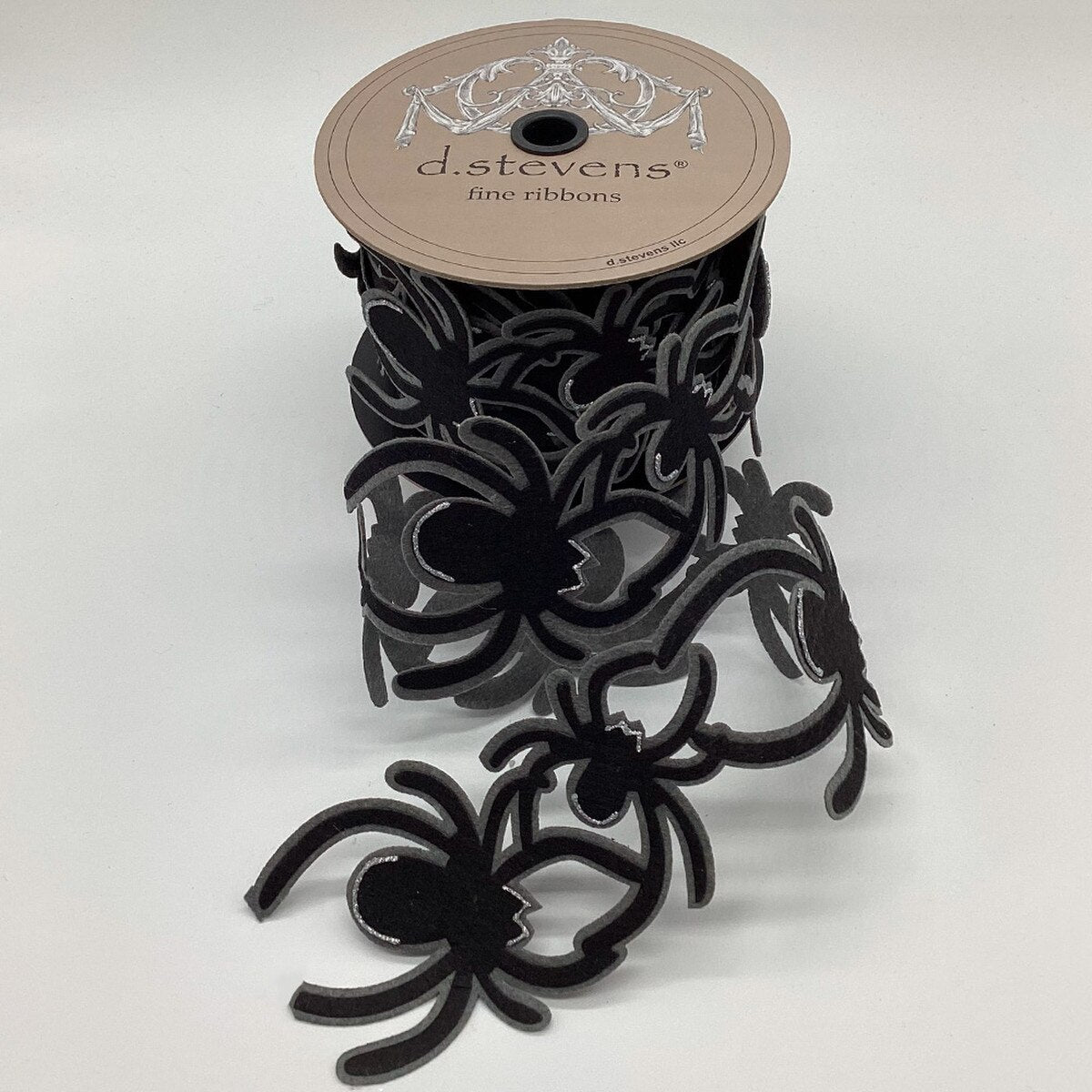 Black Grey Ribbon Felt Cut Out Spiders 3" x 5 Yds