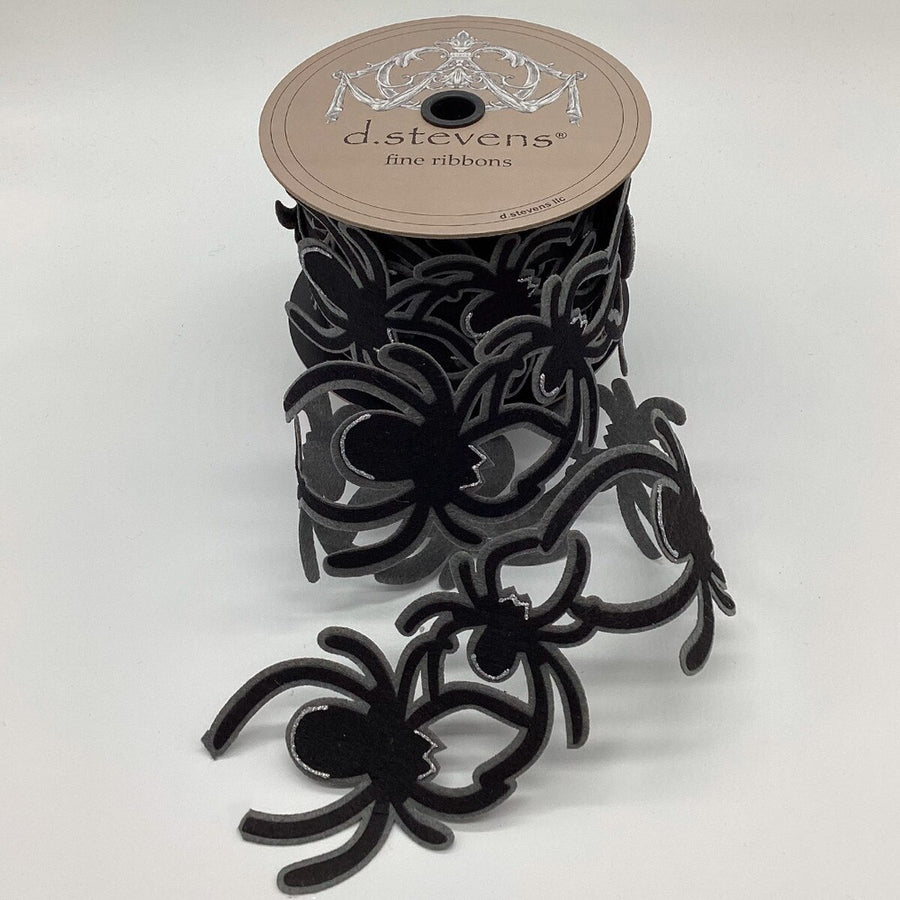 Black Grey Ribbon Felt Cut Out Spiders 3" x 5 Yds