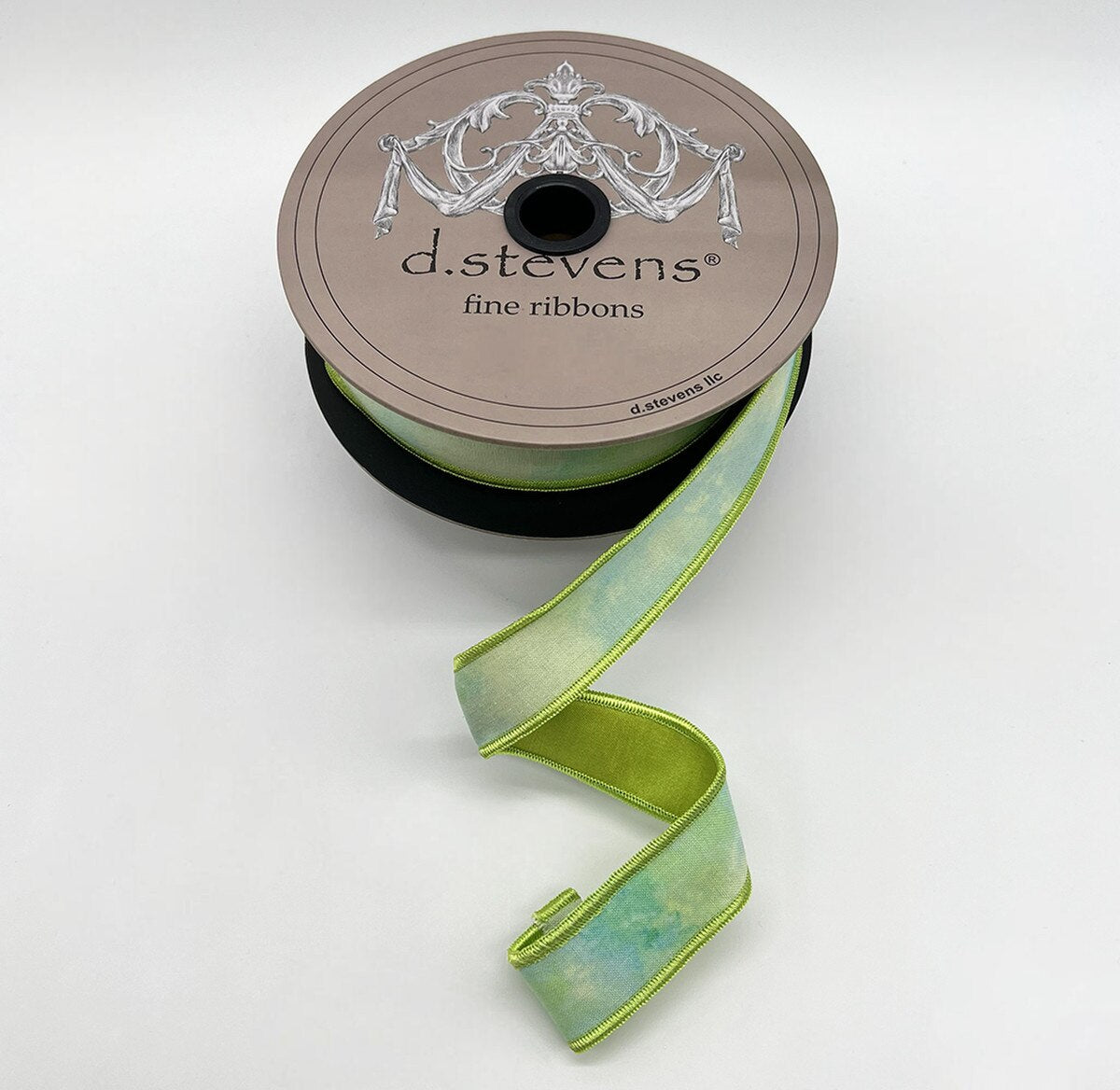 Watercolor Blob Art Ribbon Blue Olive 1 Inch x 10 Yds