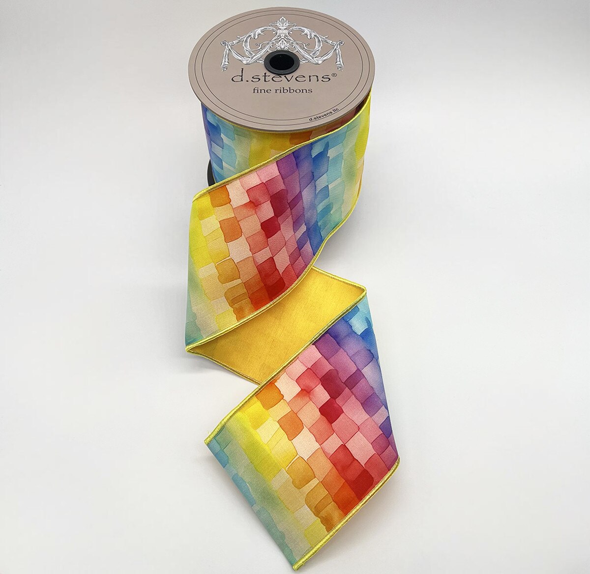 Aqua Blue Yellow Red Taffeta Watercolor Ribbon 4" x 10 Yds