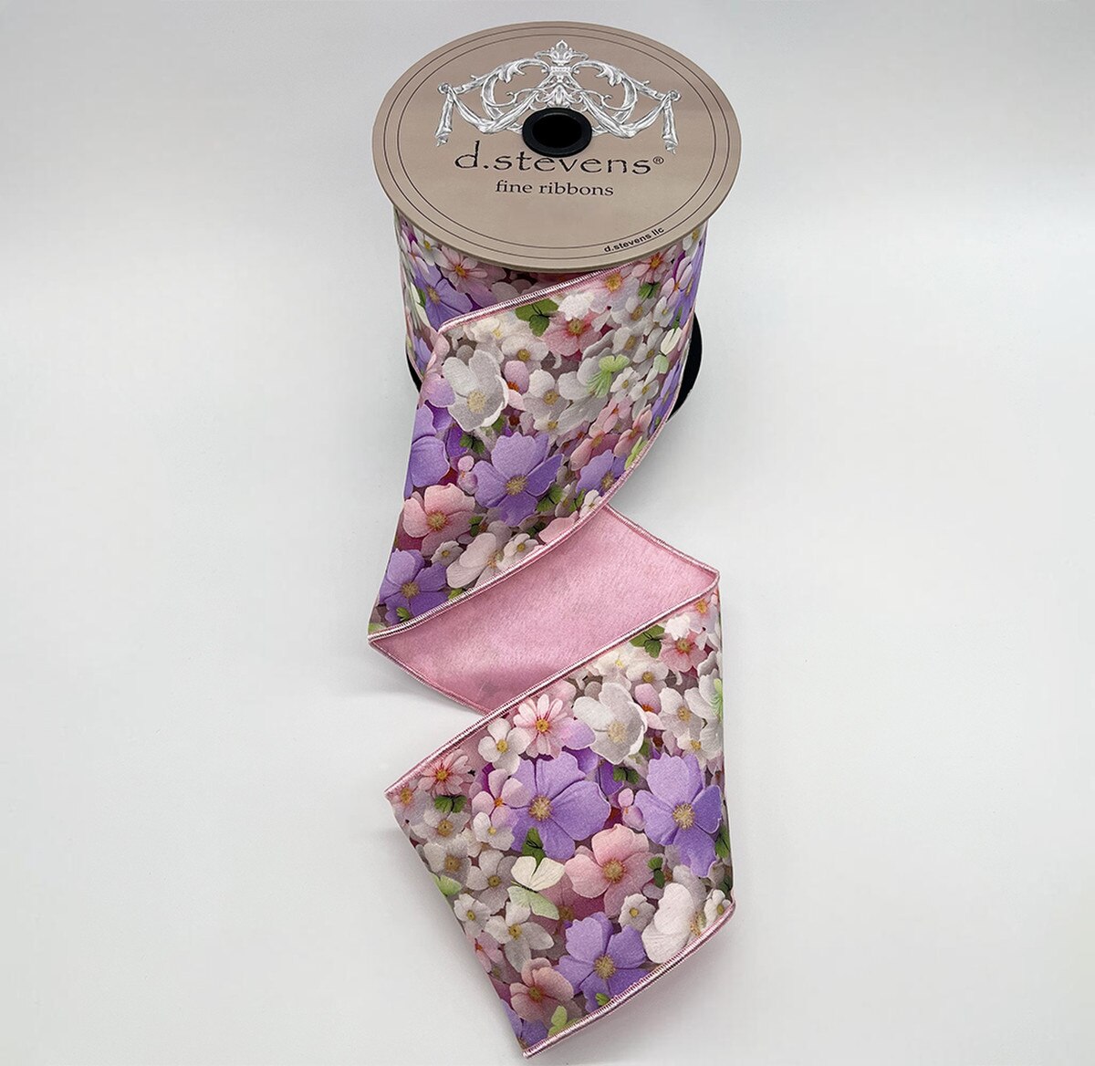 Cosmo Flowers Taffeta Ribbon Pink Lavender Ivory 4" x 10 Yds