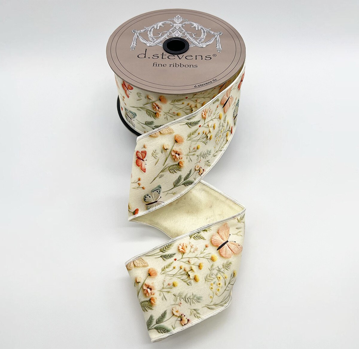 Spring Floral Butterflies Taffeta Ribbon Pink Celadon Ivory