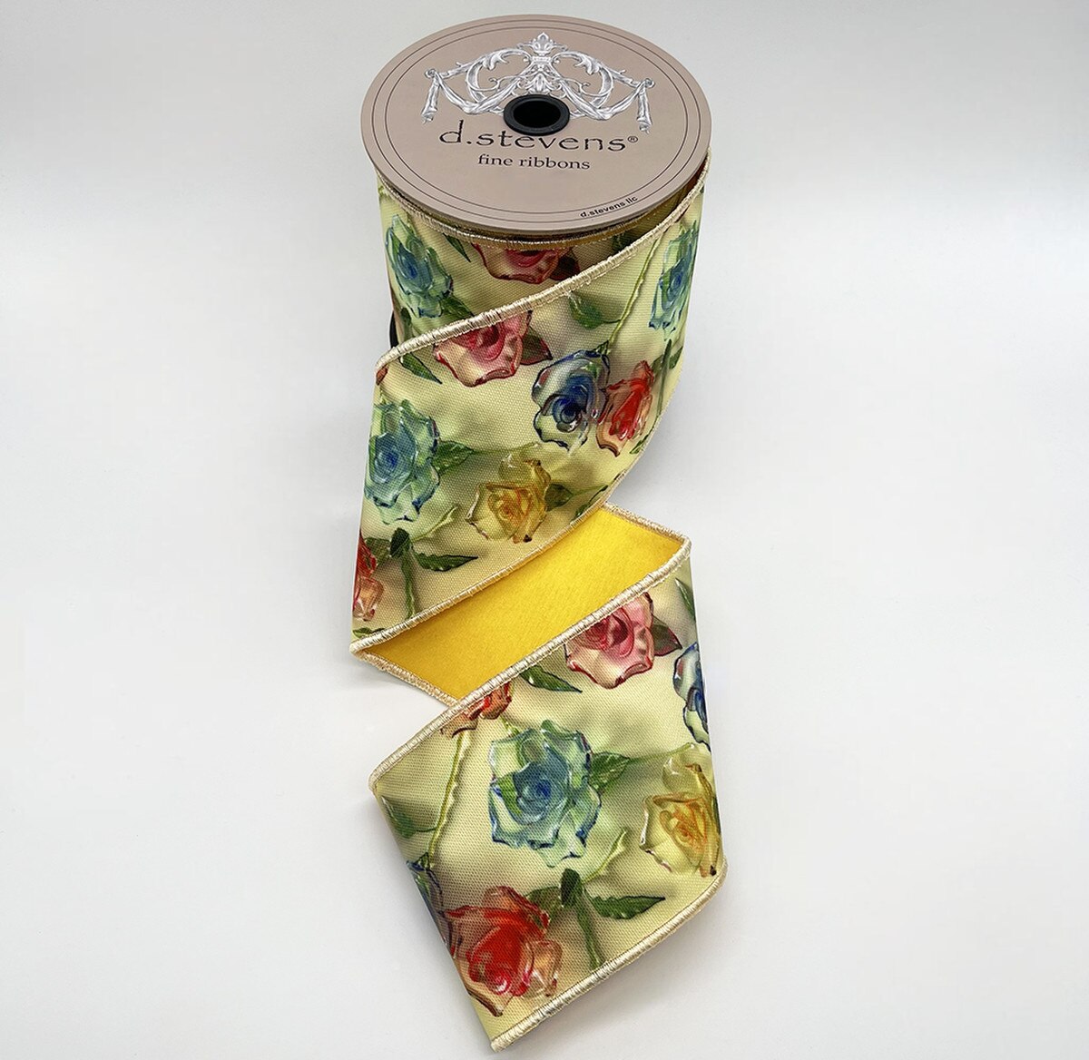 Colorful Roses Ribbon Taffeta Acrylic Hot Pink Blue Ivory 4" x 10 Yds