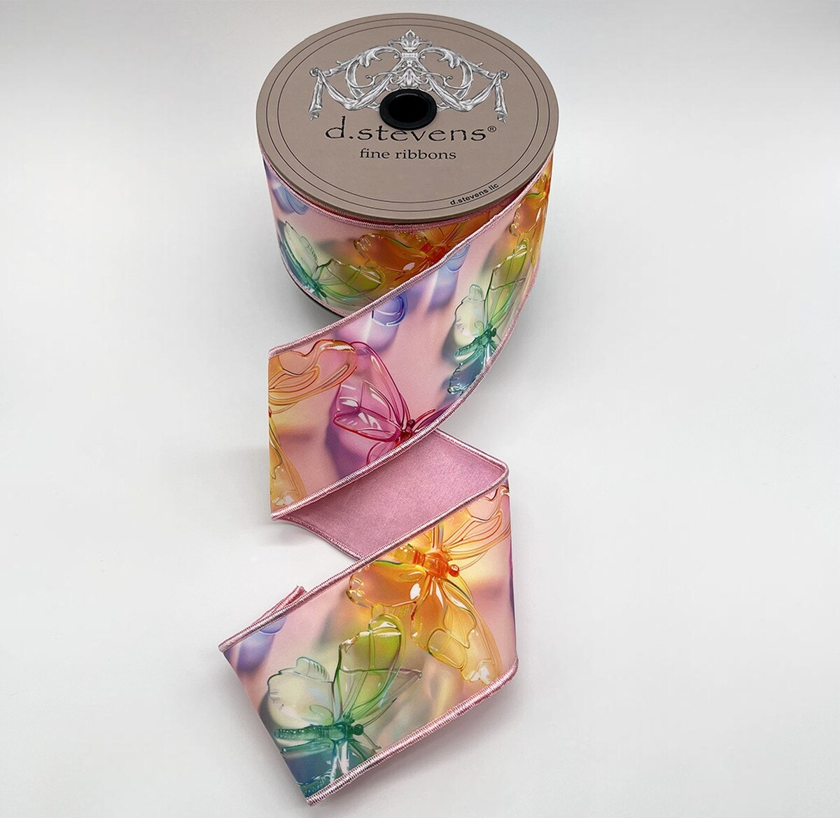 Colorful Pastel Butterflies Taffeta Ribbon 2.5" x 10 Yds