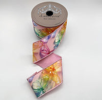 Colorful Pastel Butterflies Taffeta Ribbon 2.5