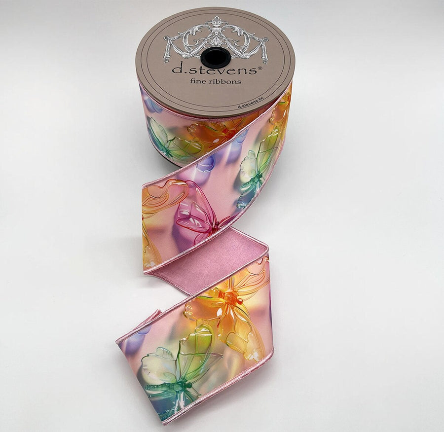 Colorful Pastel Butterflies Taffeta Ribbon 2.5" x 10 Yds
