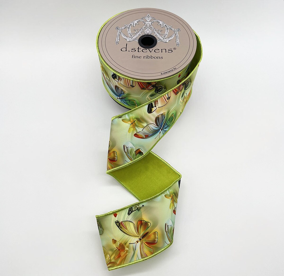 Assorted Butterflies Taffeta Ribbon Green Back 2.5" x 10 Yds