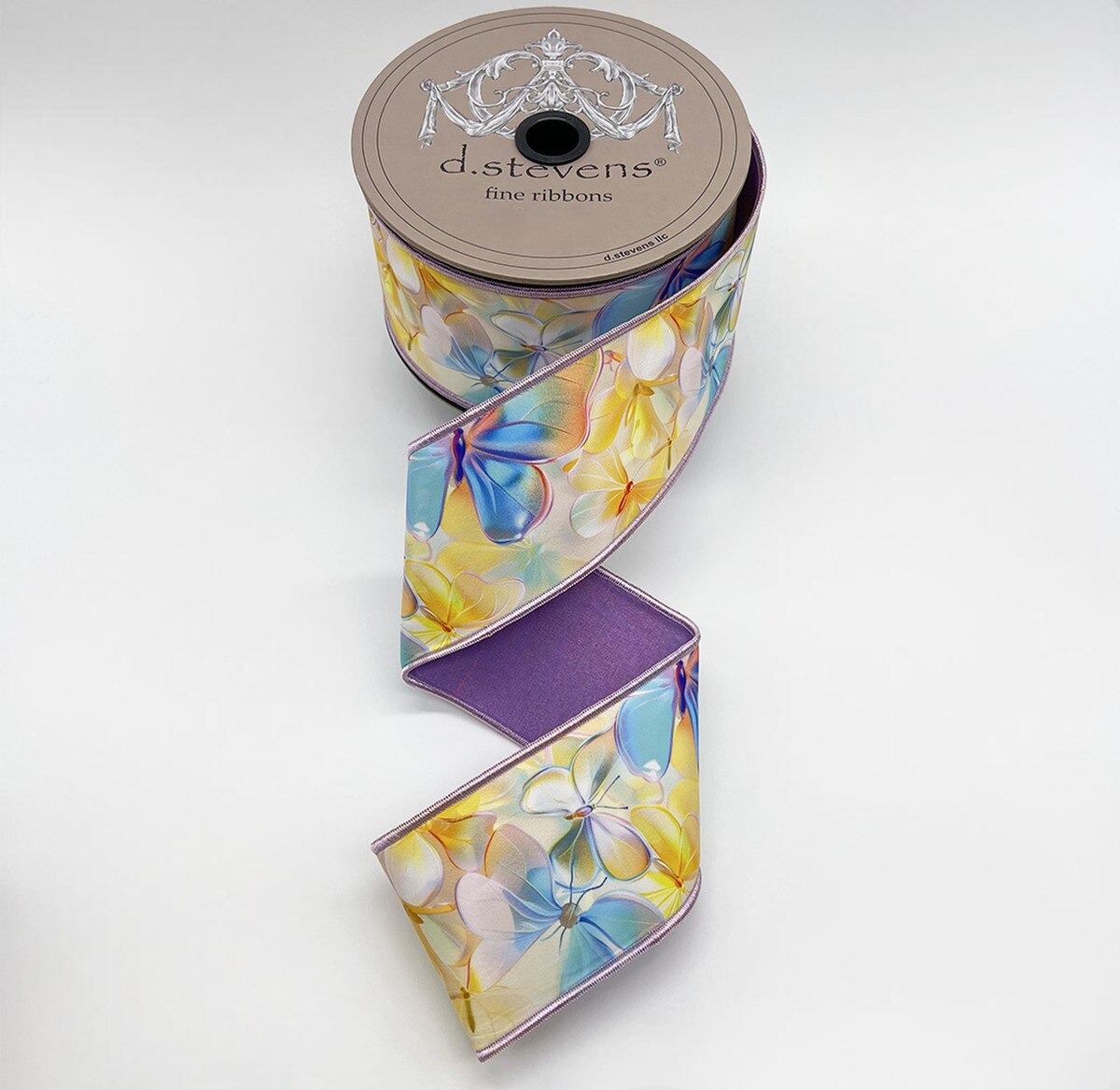 Buttercream Lavender Blue Taffeta Ribbon with Butterflies 2.5" x 10 Yds