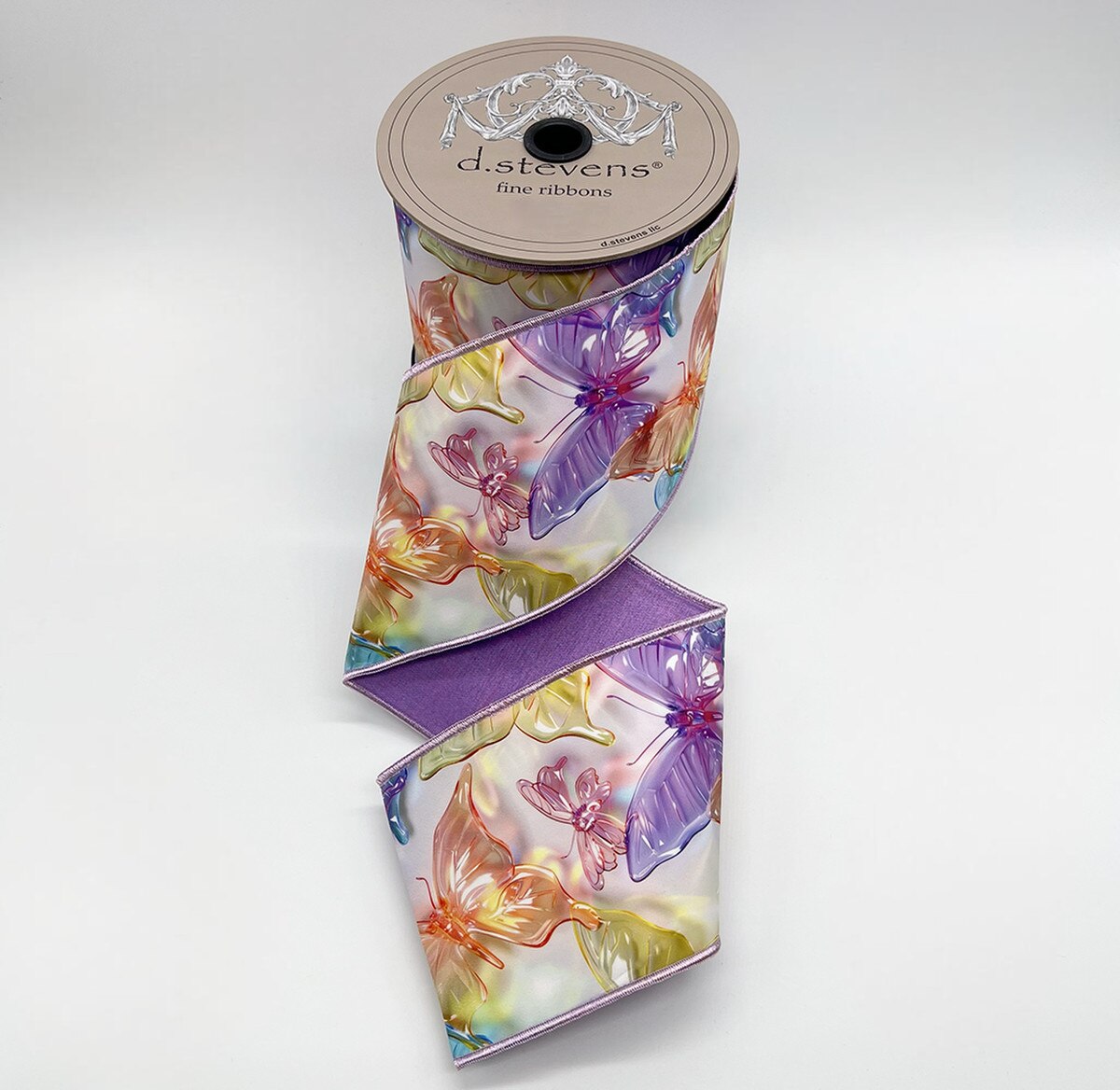 Pastel Butterflies Taffeta Ribbon Lavender Aqua Amber 4" x 10 Yds