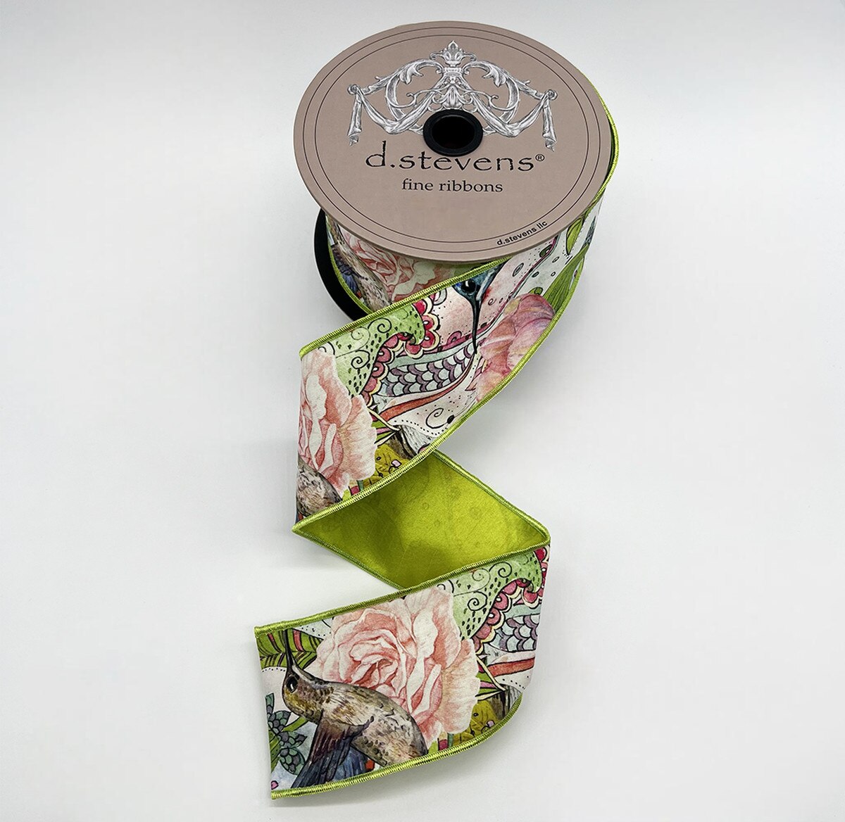 Floral Taffeta Ribbon Lime Pink Aqua Blue 2.5" x 10 Yds