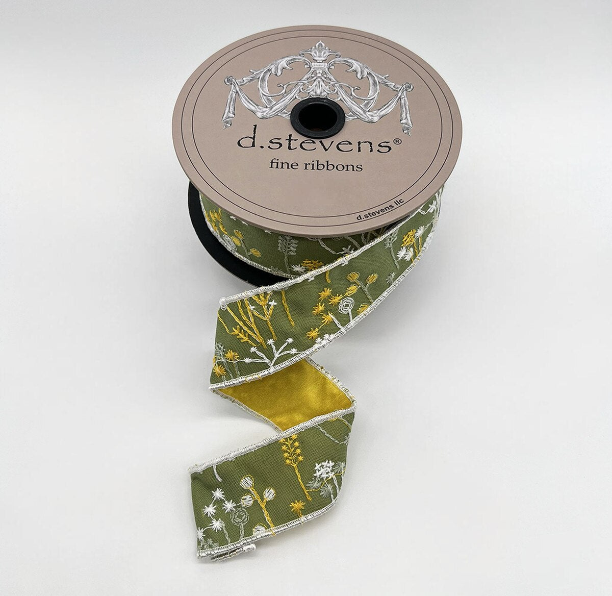 Wildflowers Taffeta Ribbon White Golden Yellow 1.5" x 10 Yds