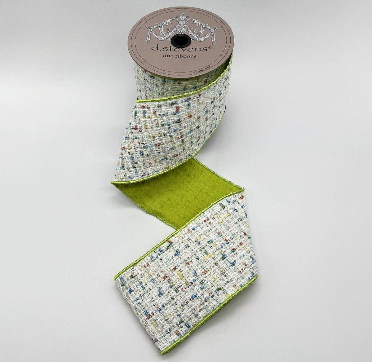 Boucle Ribbon Lime Back Red Blue Green Yellow 4" x 10 Yds