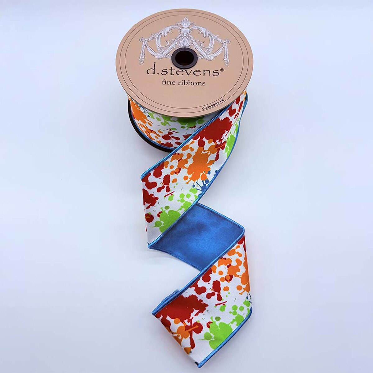 Turquoise Satin Paint Splatter Ribbon 2.5" x 10 Yds