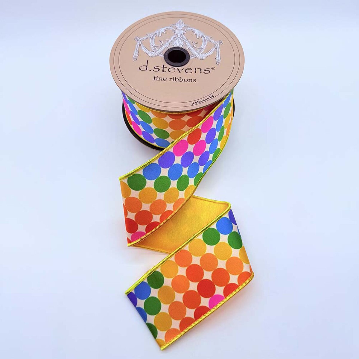 Polka Dots Satin Ribbon Yellow Back Orange Green Pink 2.5" x 10 Yds