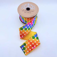 Polka Dots Satin Ribbon Yellow Back Orange Green Pink 2.5