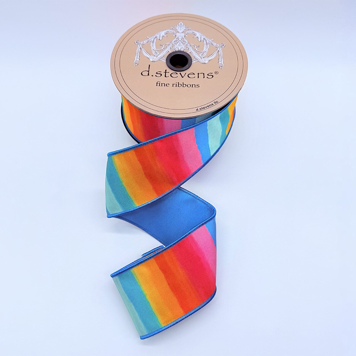 Teal Blue Satin Ribbon with Bright Color Stripes 2.5" x 10 Yds