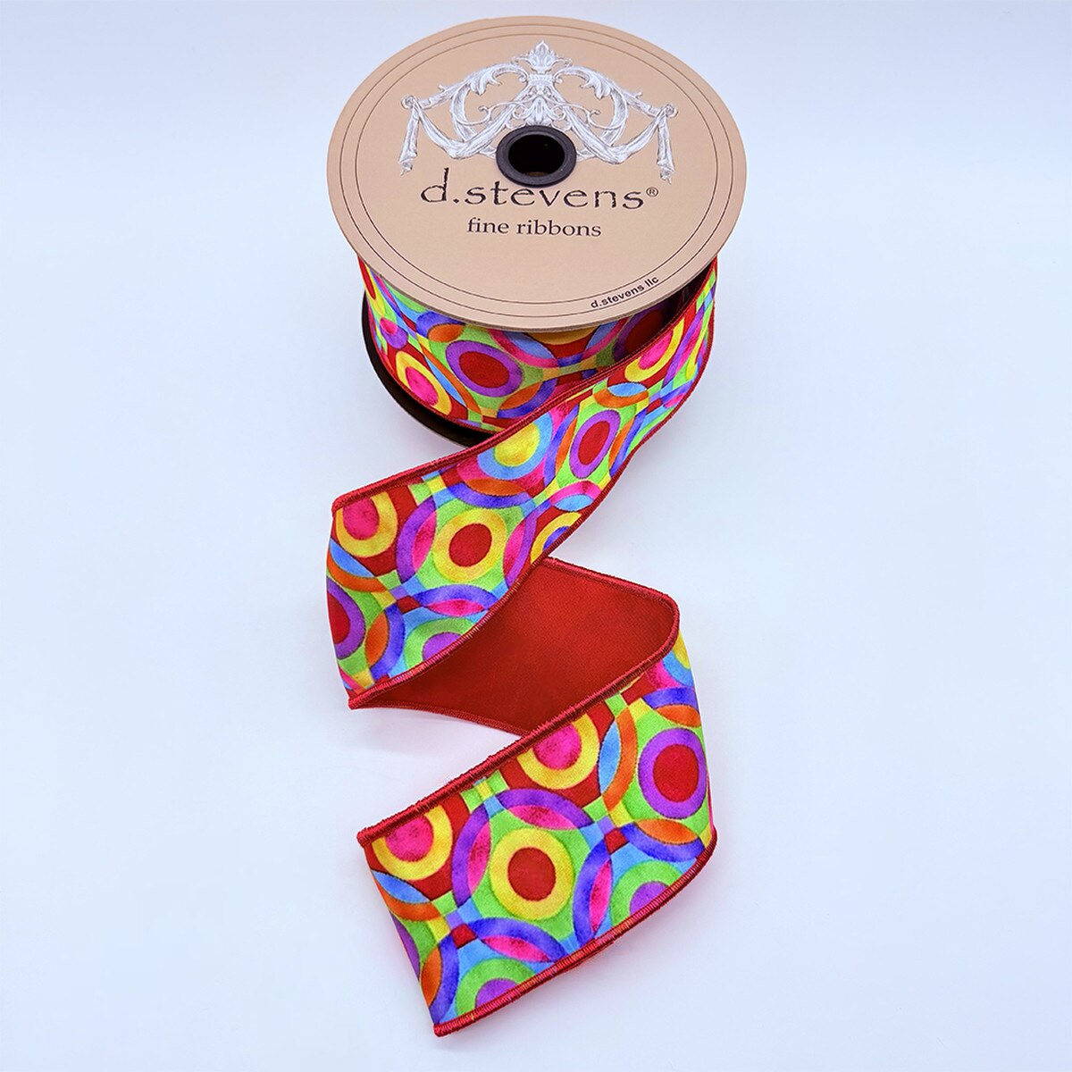 Grimms Colorful Poplin Circles Ribbon Red Green Blue Yellow 2.5" x 10 Yds