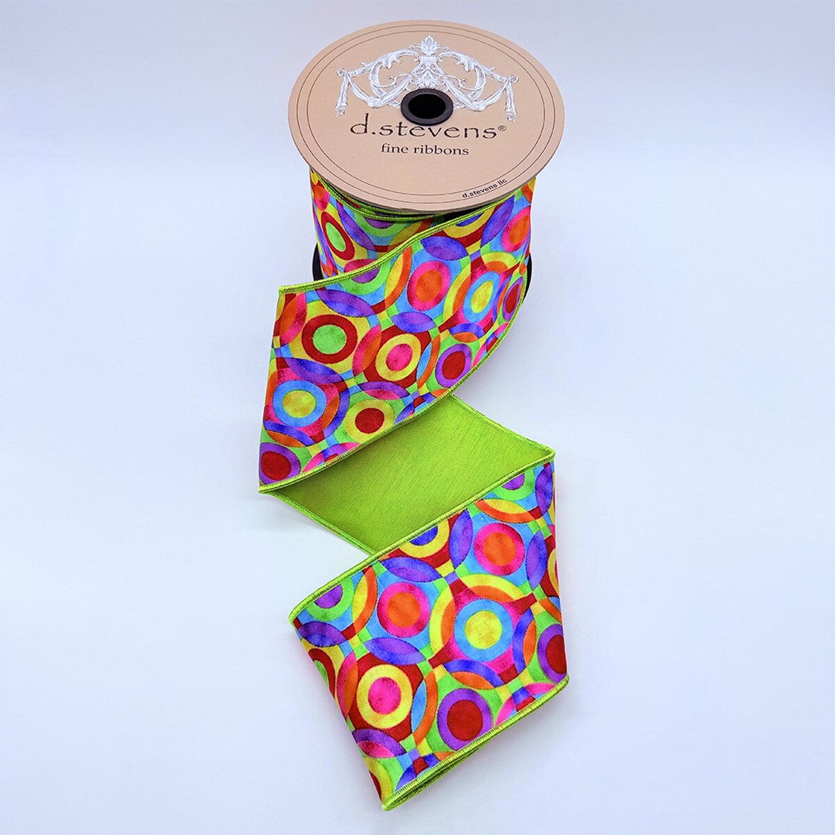 Grimms Satin Circles Ribbon 4 Inch Lime Green Blue Yellow Red