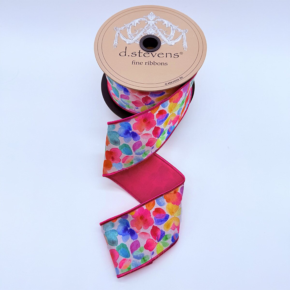Satin Floral Motif Ribbon Hot Pink Blue Orange 2.5" x 10 Yds
