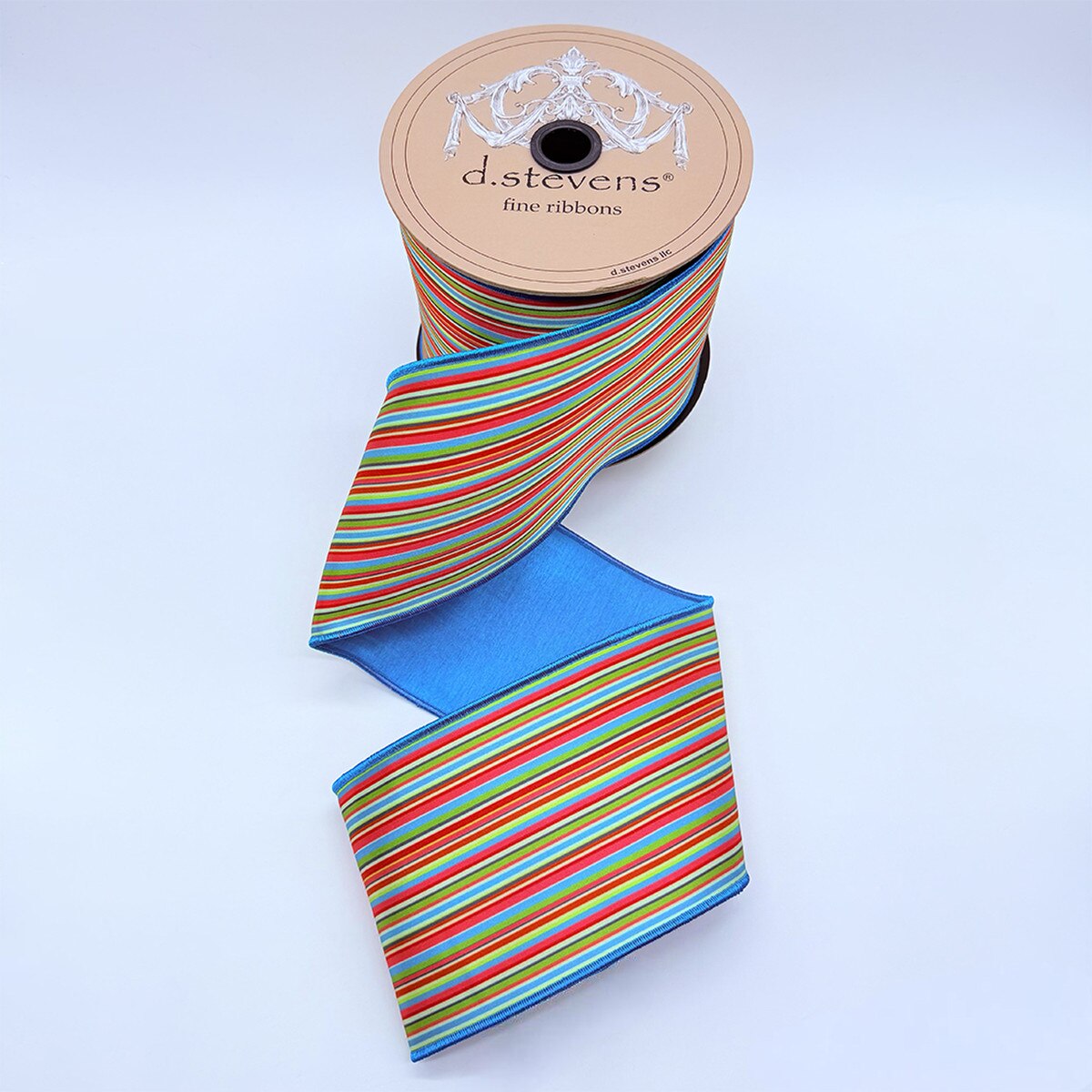 Satin Ribbon Teal Pink Blue Olive Thin Stripes 4" x 10 Yds
