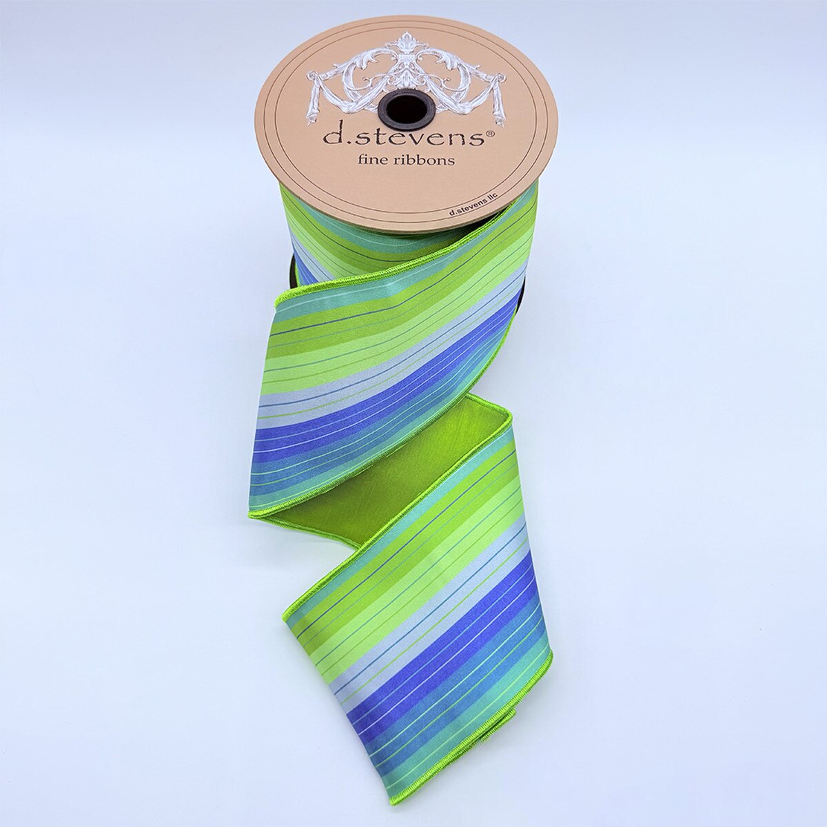 Olive Green Blue Ribbon Poplin Stripe Fabric 4" x 10 Yds