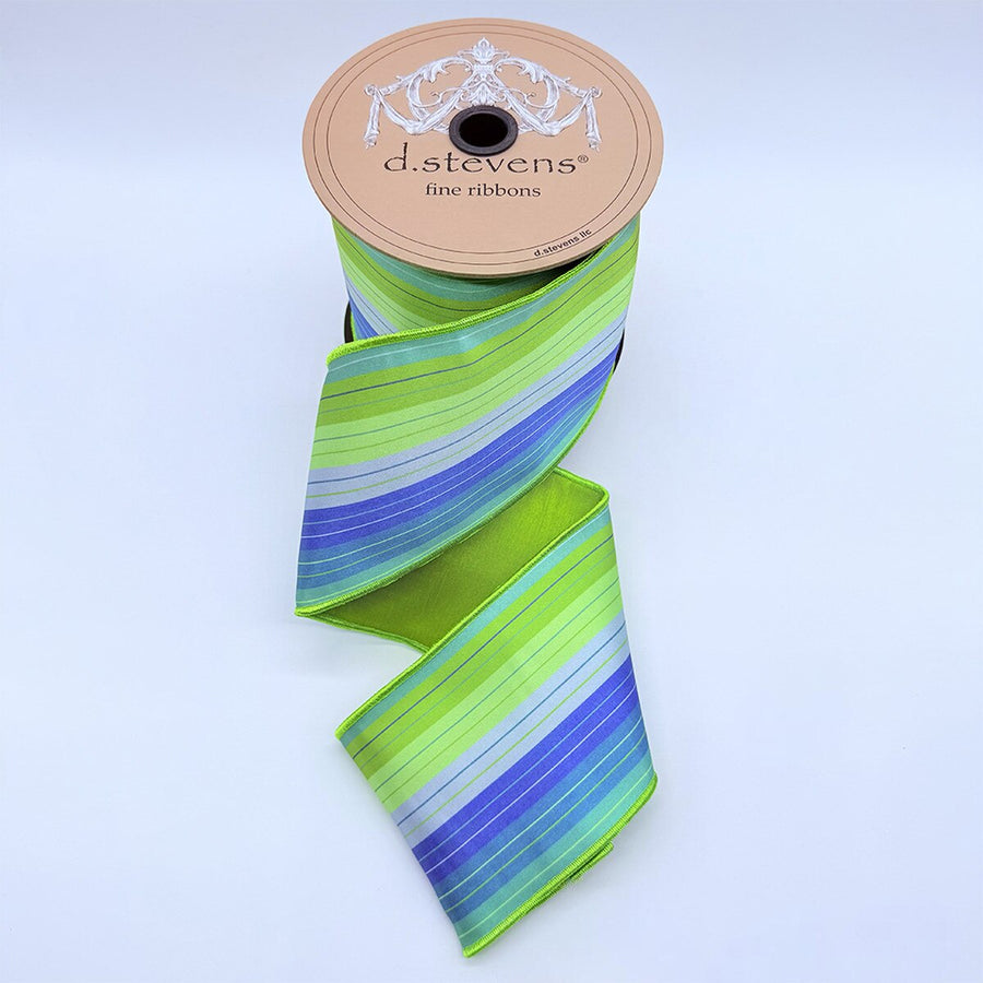Olive Green Blue Ribbon Poplin Stripe Fabric 4" x 10 Yds