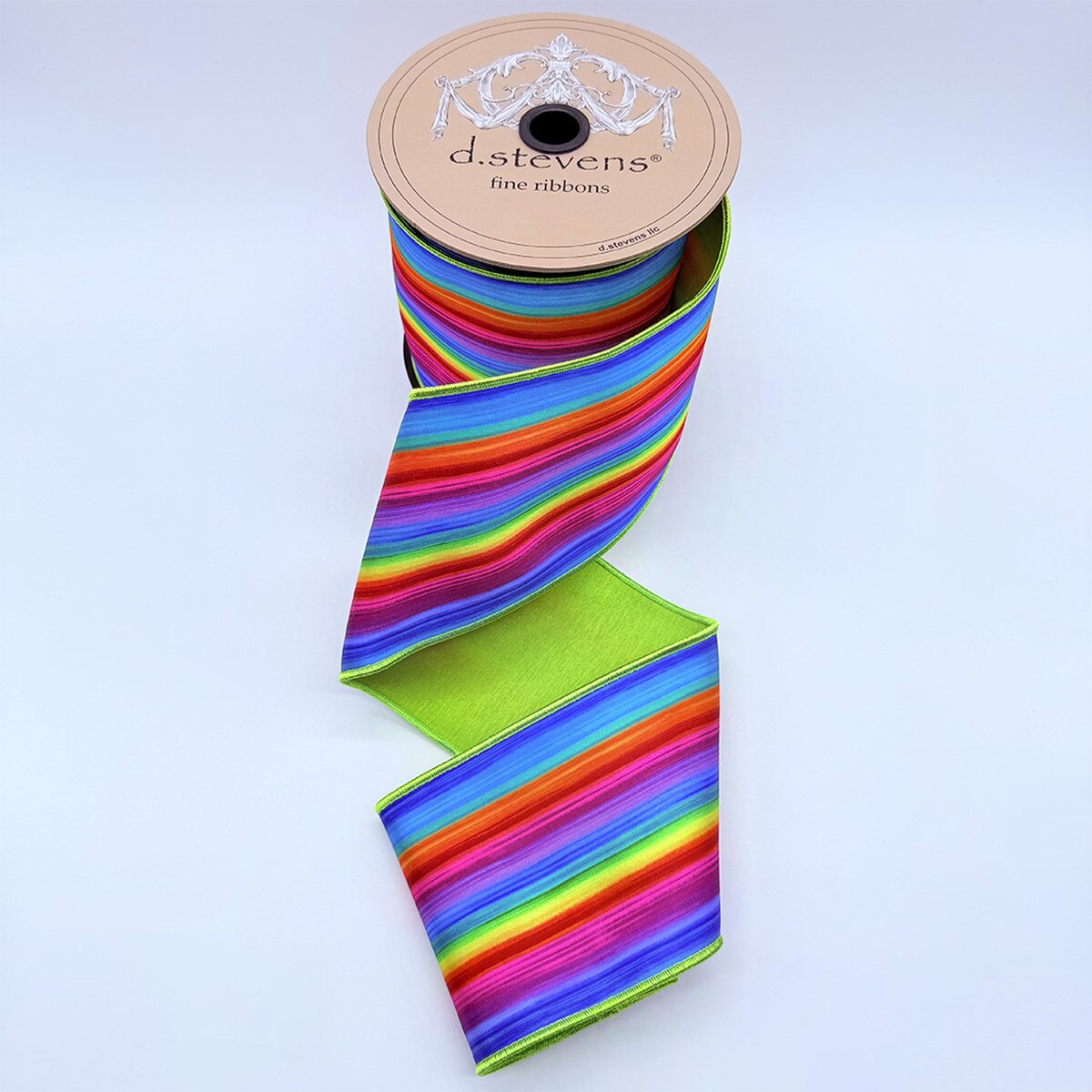 Rainbow Stripe Ribbon with Lime Backing 4" x 10 Yds