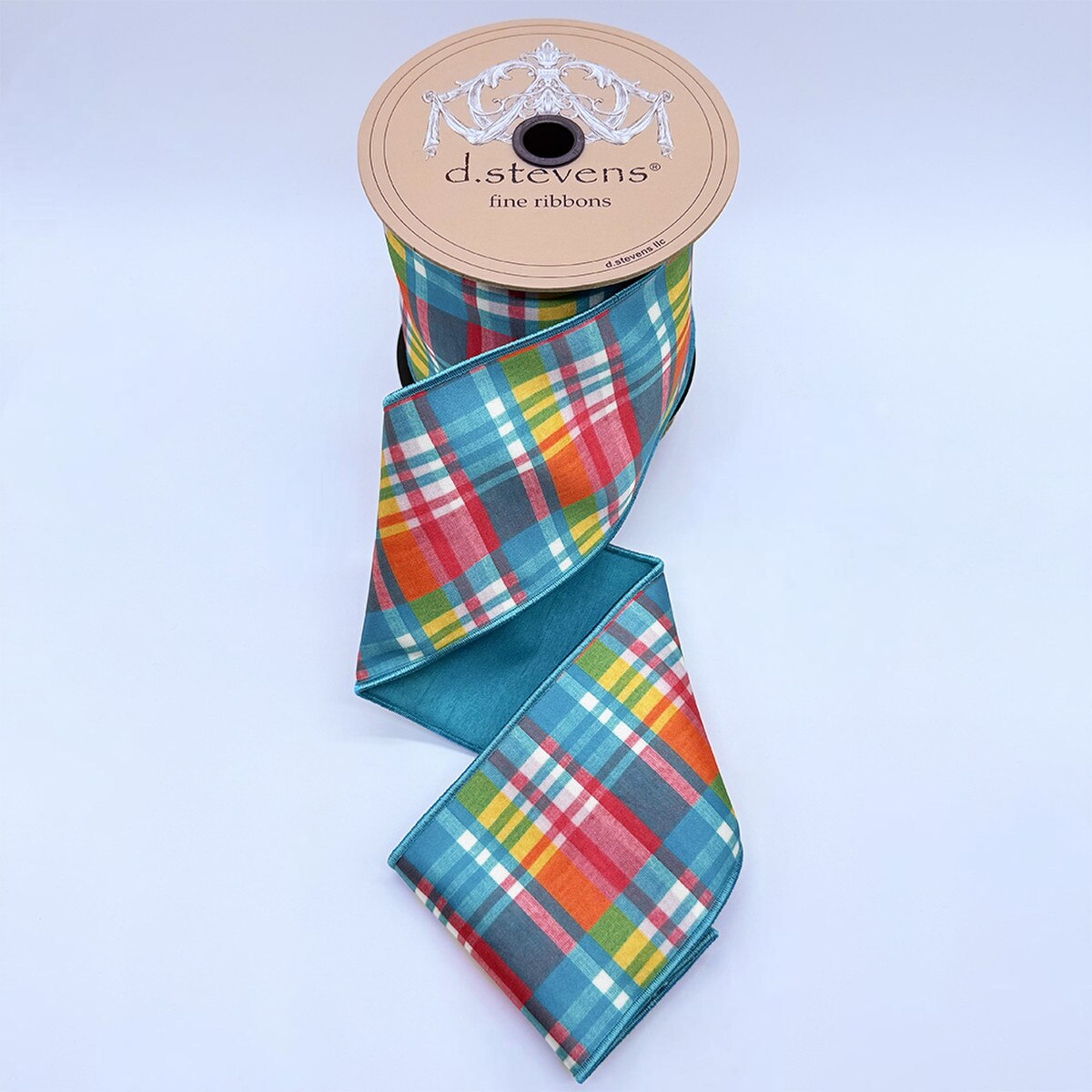 Satin Plaid Ribbon Teal Pink Yellow 4" x 10 Yds