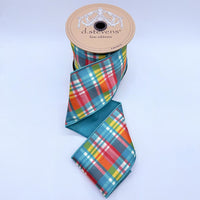 Satin Plaid Ribbon Teal Pink Yellow 4