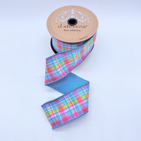 Teal Satin Plaid Ribbon 2.5
