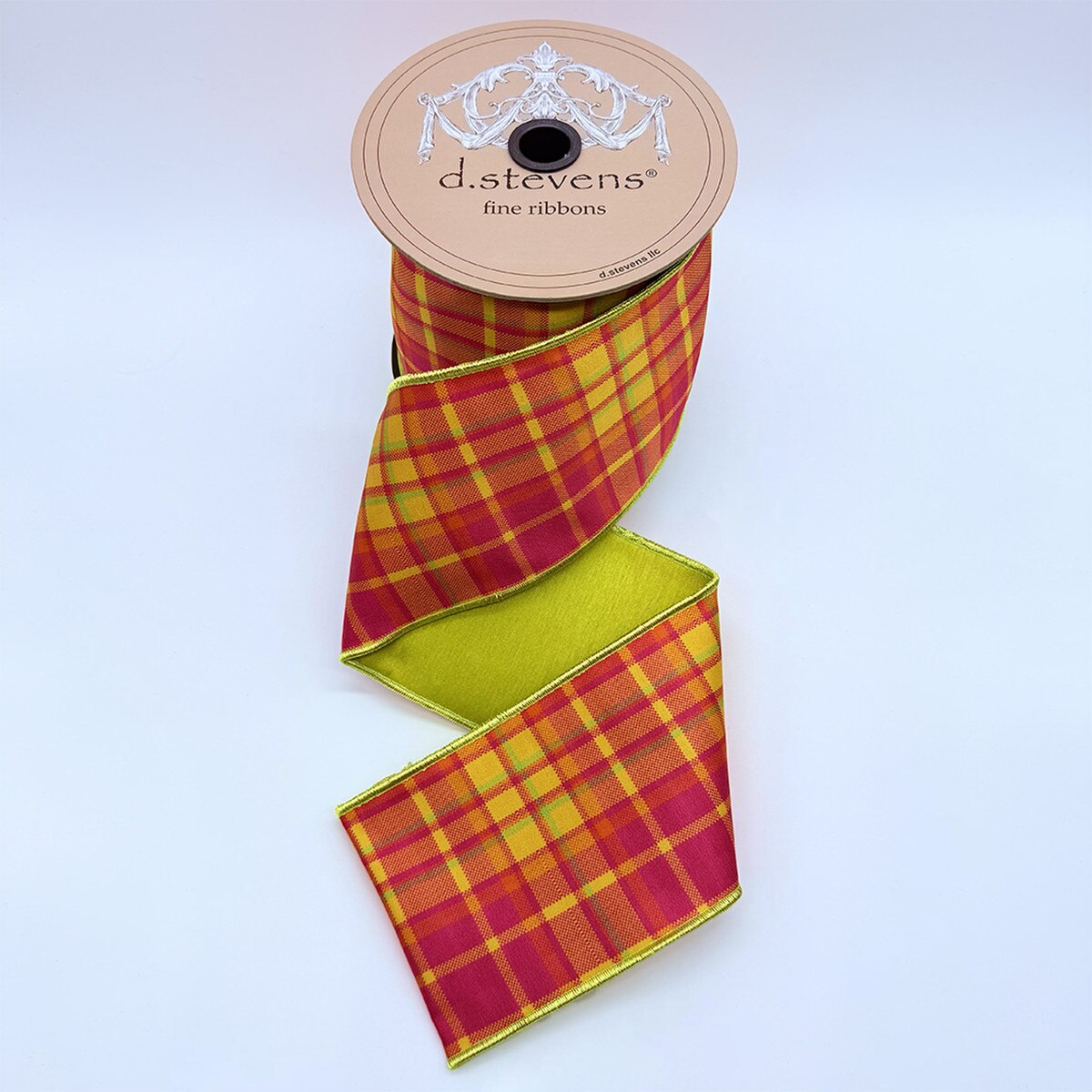 Chloe Plaid Ribbon Lime Hot Pink Orange Yellow 4" x 10 Yds