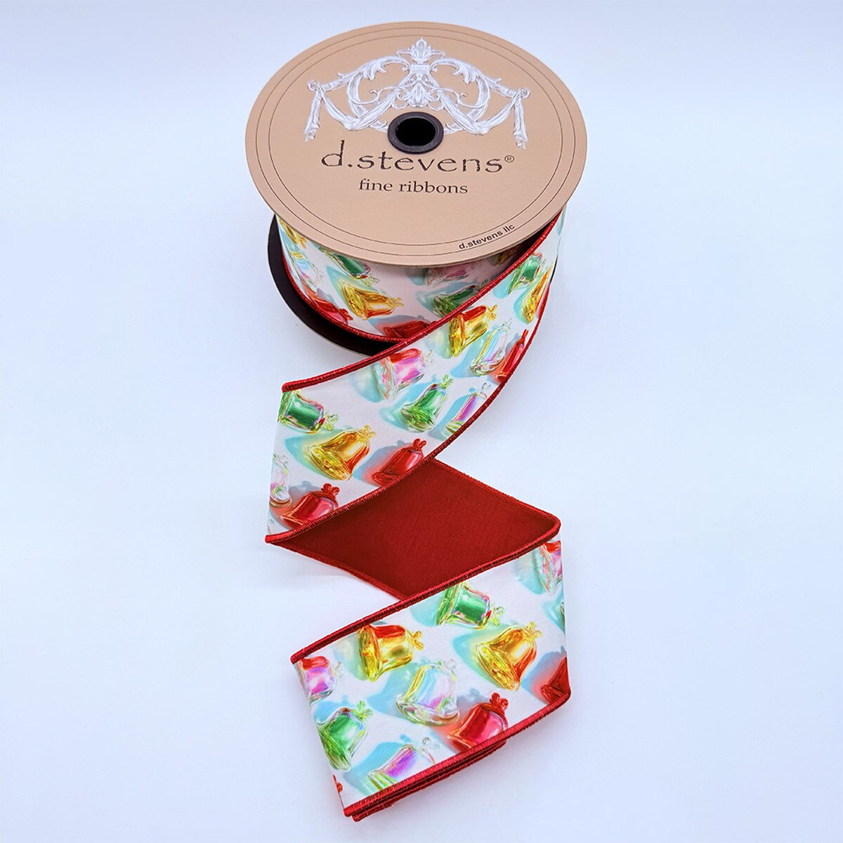 Holiday Bells Taffeta Ribbon Red Green Gold 2.5 Inch 10 Yds
