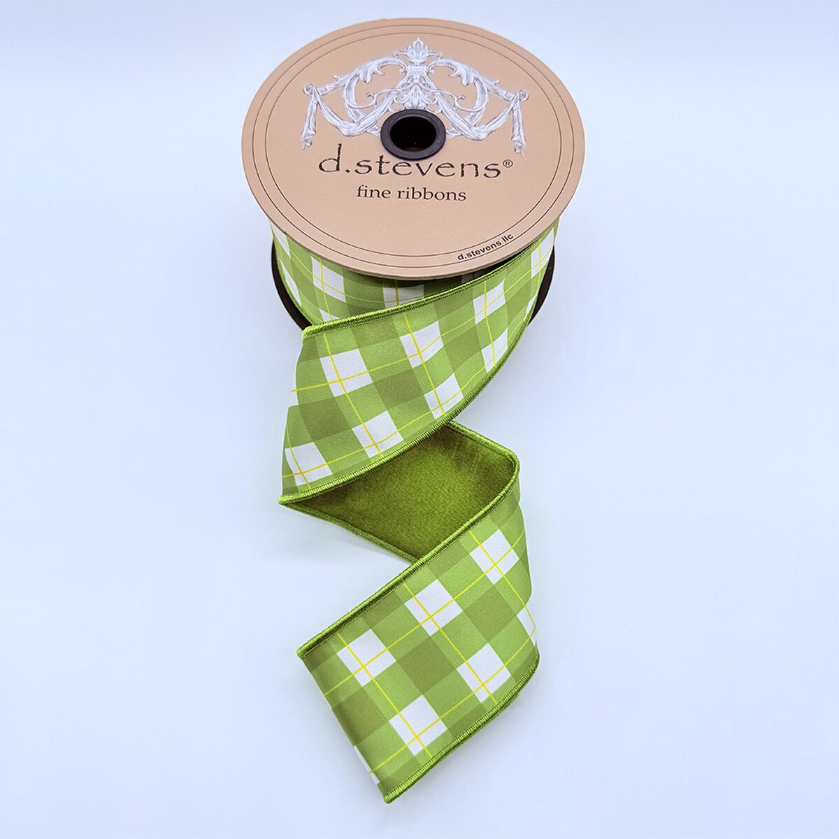 Olive Green White Old Gold Satin Ribbon 2.5" x 10 Yds