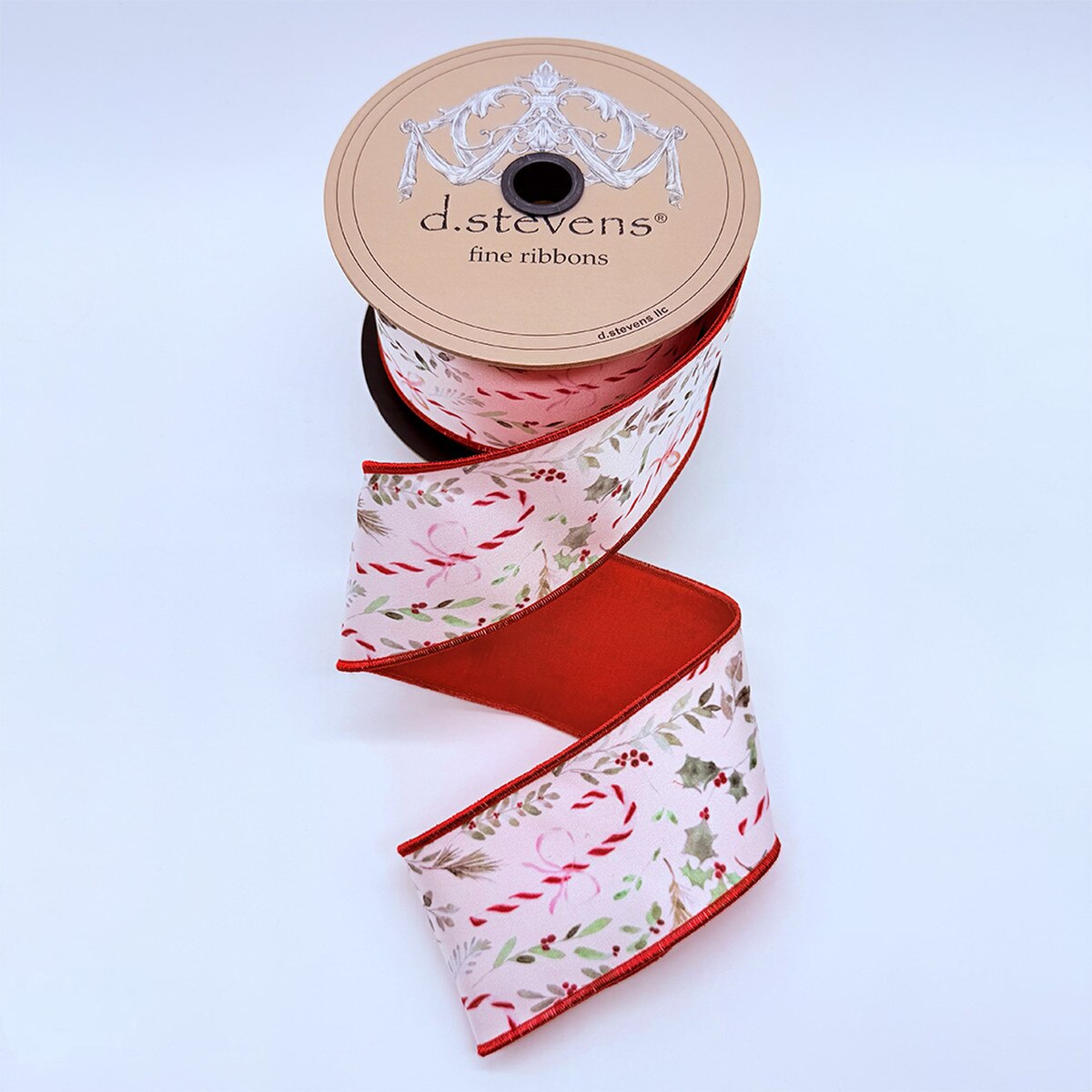 Satin Ribbon Watercolor Candy Cane Holly Pine 2.5" x 10 Yds