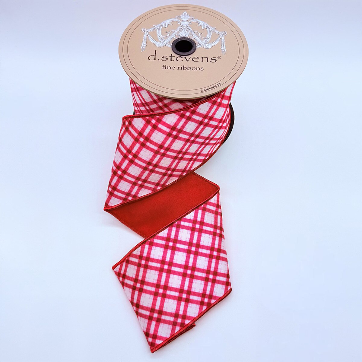 Candy Cane Plaid Red White Satin Ribbon 4" x 10 Yds