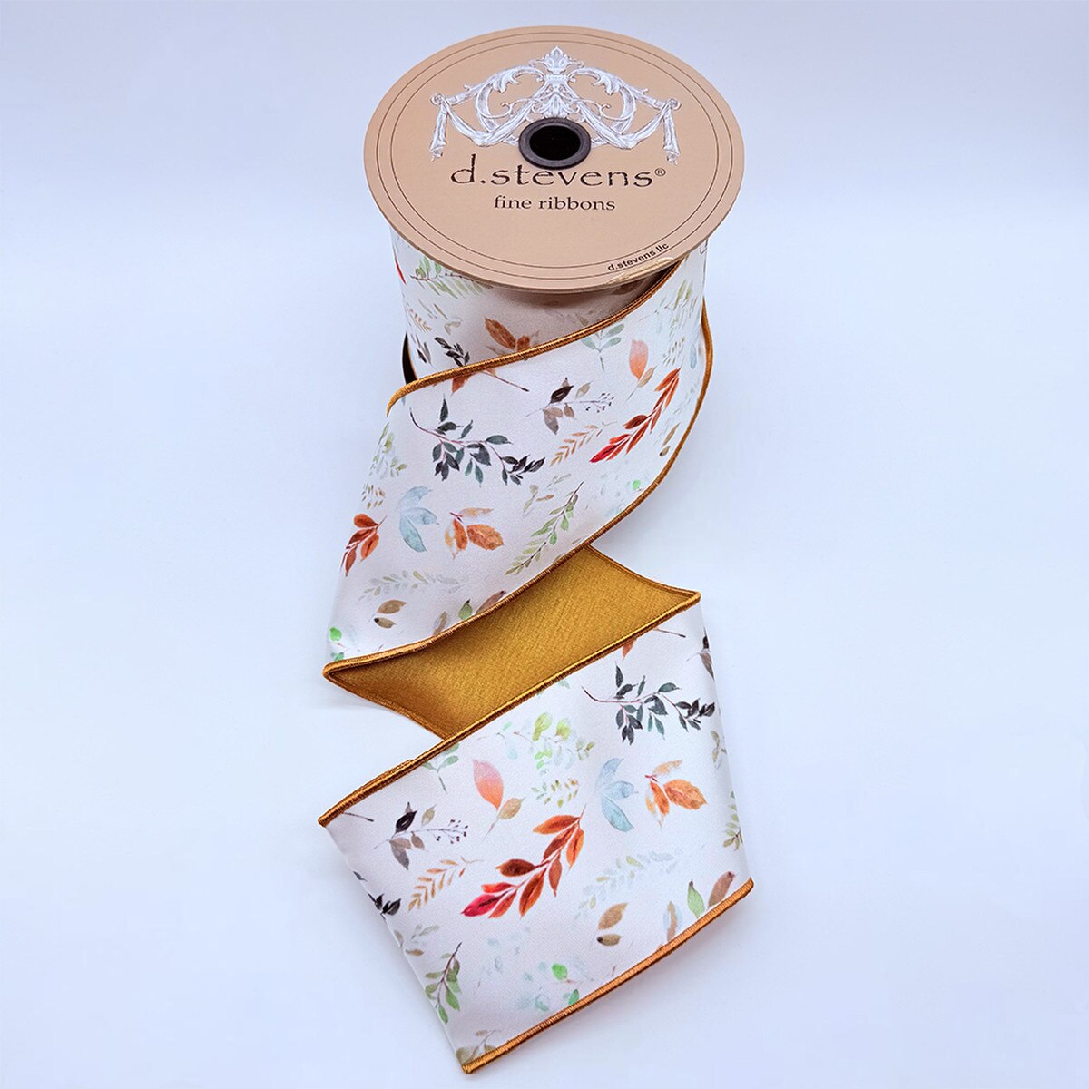 Satin Ribbon Autumn Scattered Foliage Olive Brown Green 4" x 10 Yds