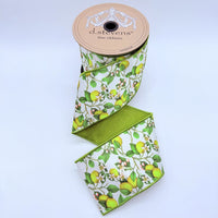 Satin Ribbon Yellow Green White Lemons And Blossoms 4