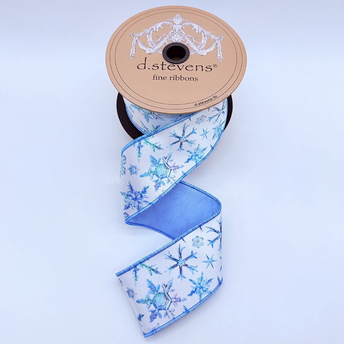 Light Blue Satin Ribbon with Snowflakes 2.5" x 10 Yds