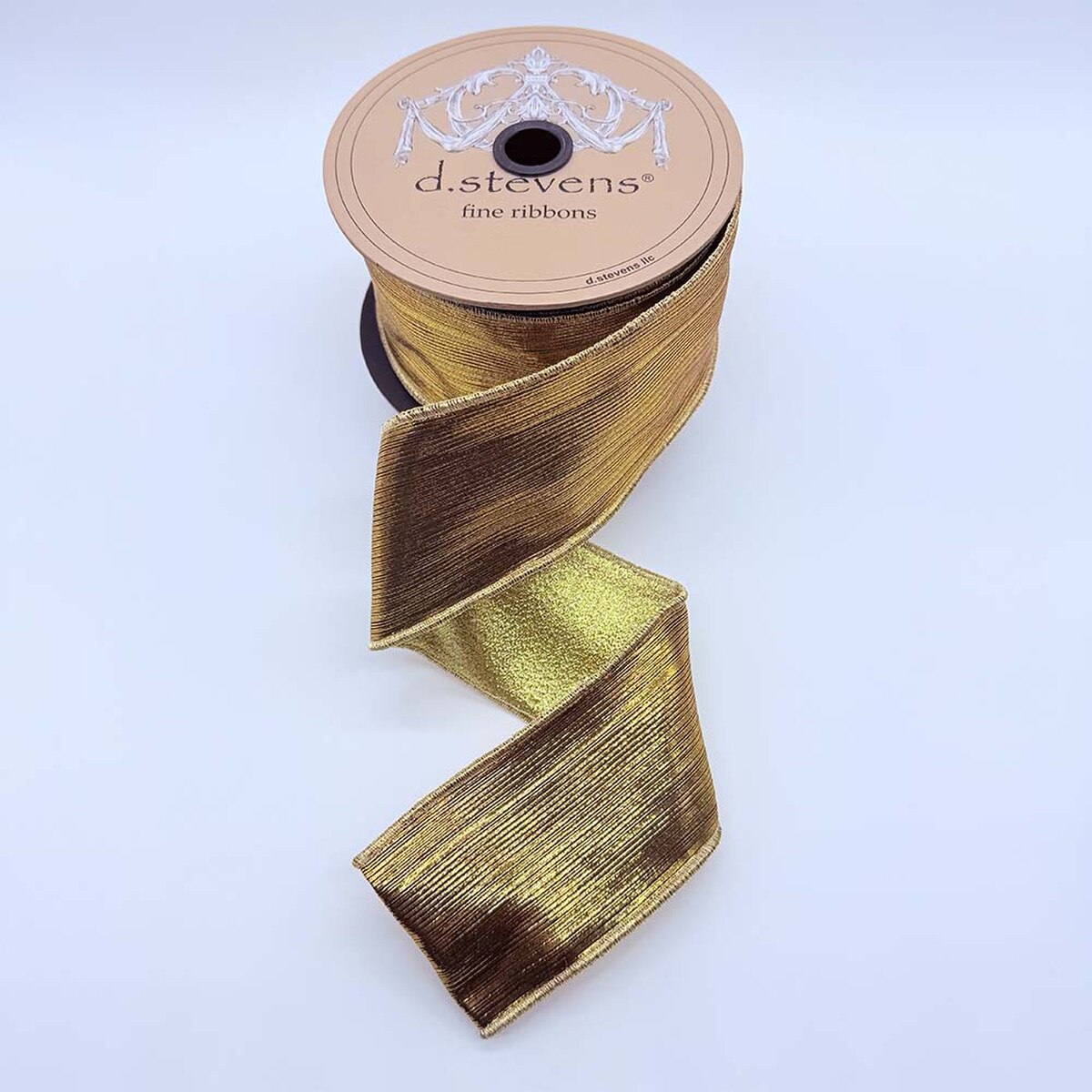 Antique Gold Ribbon 2.5 Inch Metallic Brushed Lines 10 Yds