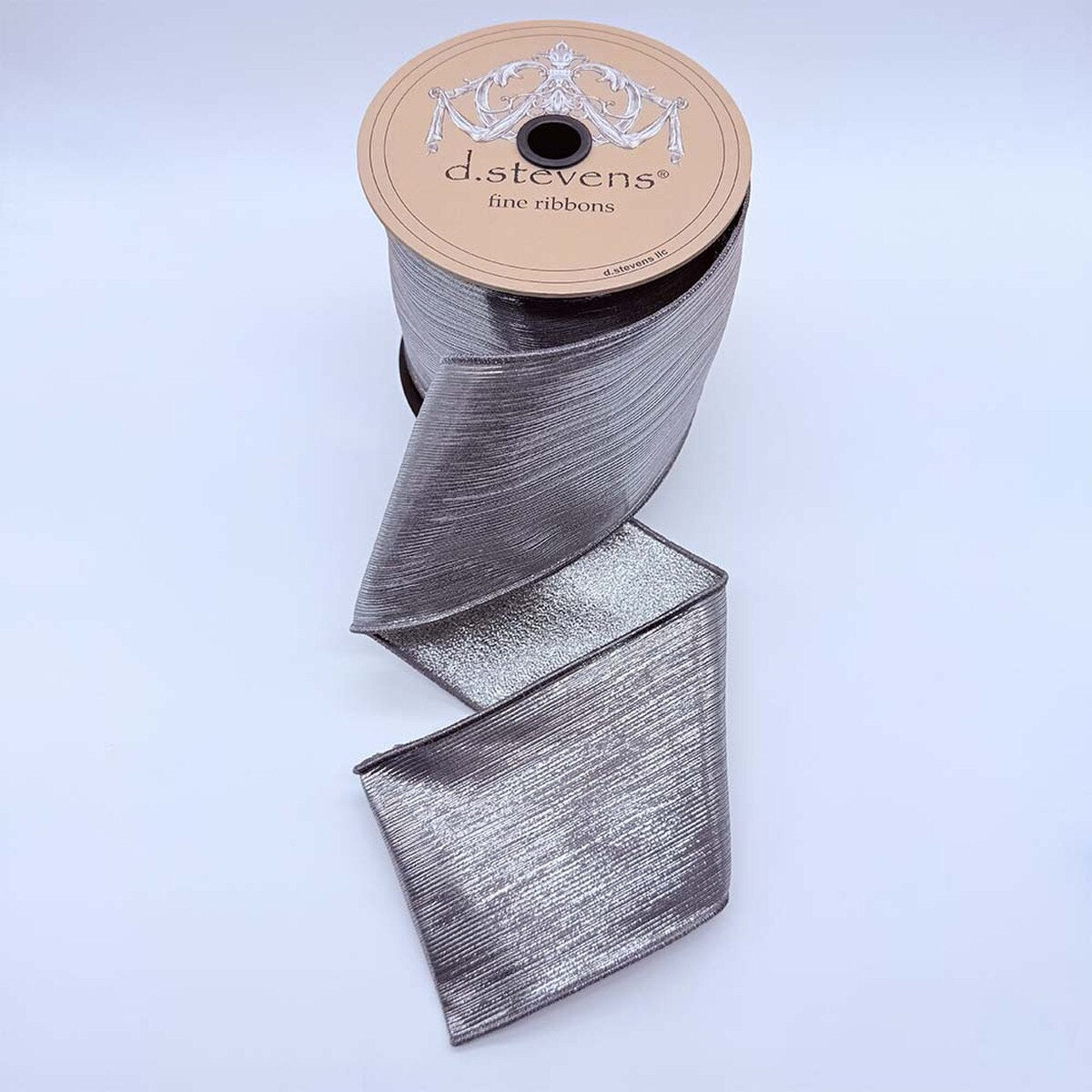 Pewter Ribbon Metallic Brushed Lines Silver Back 4" x 10 Yds