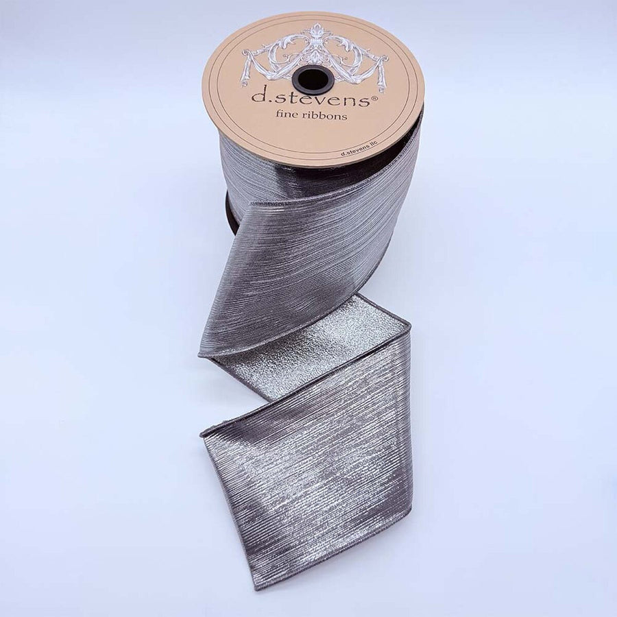 Pewter Ribbon Metallic Brushed Lines Silver Back 4" x 10 Yds