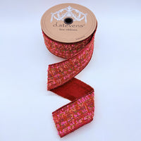 Boucle Ribbon 2.5 Inch Burgundy Pink Green 10 Yards
