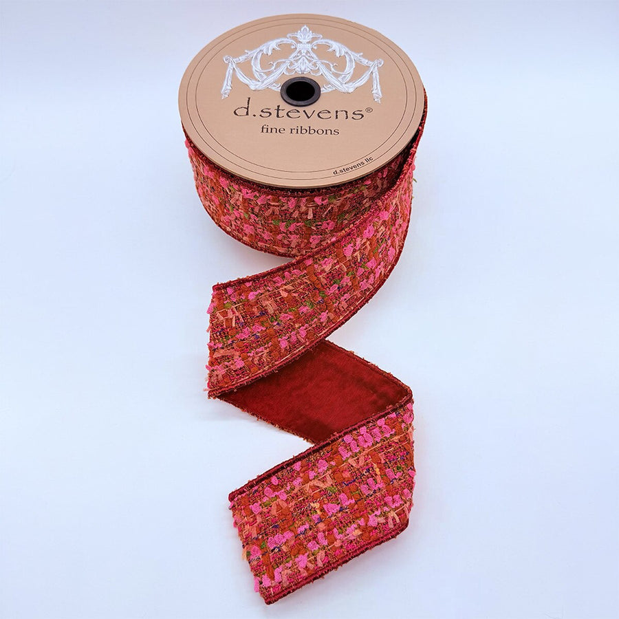 Boucle Ribbon 2.5 Inch Burgundy Pink Green 10 Yards