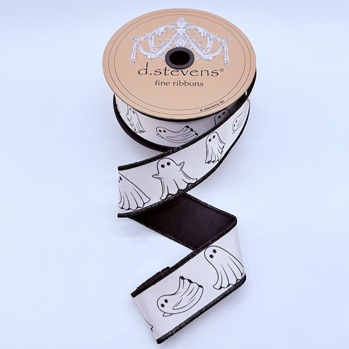 Halloween Ghosts Satin Ribbon White Black 1.5" x 10 Yds