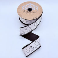 Halloween Ghosts Satin Ribbon White Black 1.5