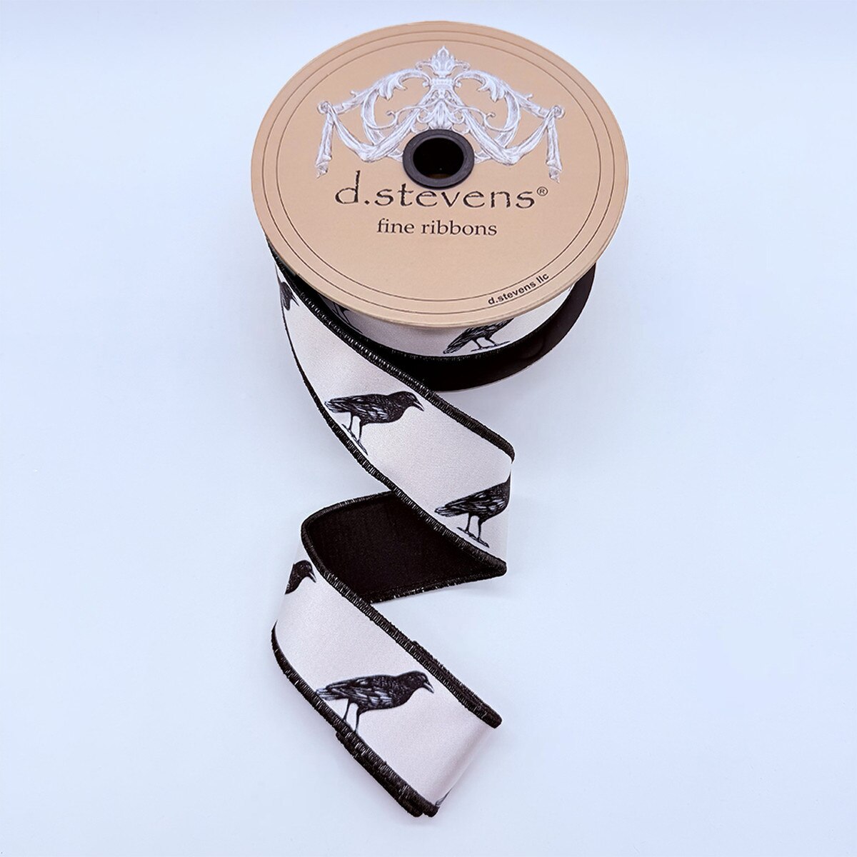 Halloween Ravens Satin Ribbon White Black 1.5 Inch 10 Yards